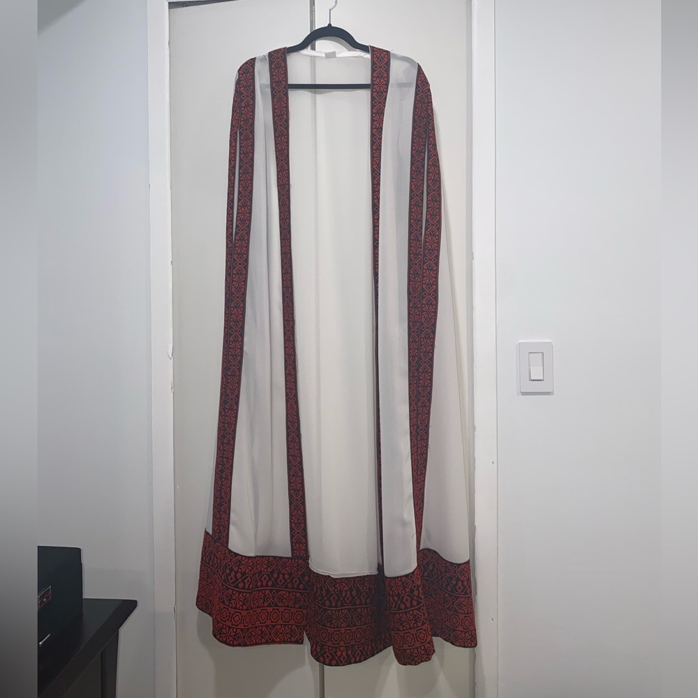 New Palestinian Women’s Bisht Abaya Tatreez Red & White Size Small